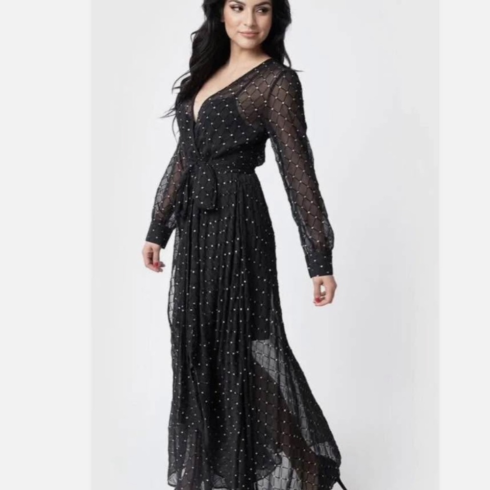 Elegant Black Sheer Polka Dot Dress